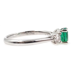  18ct white gold emerald and diamond three stone ring   