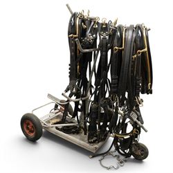 John McDonald - team set of black leather and brass harness, including four black patent leather collars (24