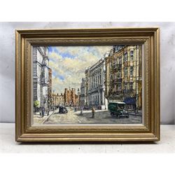 John Sutton (British 1935-): 'Afternoon in St James's Street - 1935', oil on canvas signed, titled verso 39cm x 55cm  