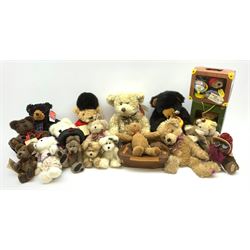 Eighteen modern collectable teddy bears by Boyds (9), Orzek, Russ (2), PlayMakers, Gund, Harrods etc; two in original packaging (18)