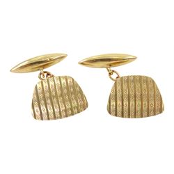 Pair of 9ct gold link cufflinks, engine turned decoration, hallmarked, approx 8.2gm