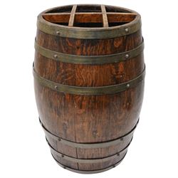 Coopered oak barrel six division stick stand H62cm
