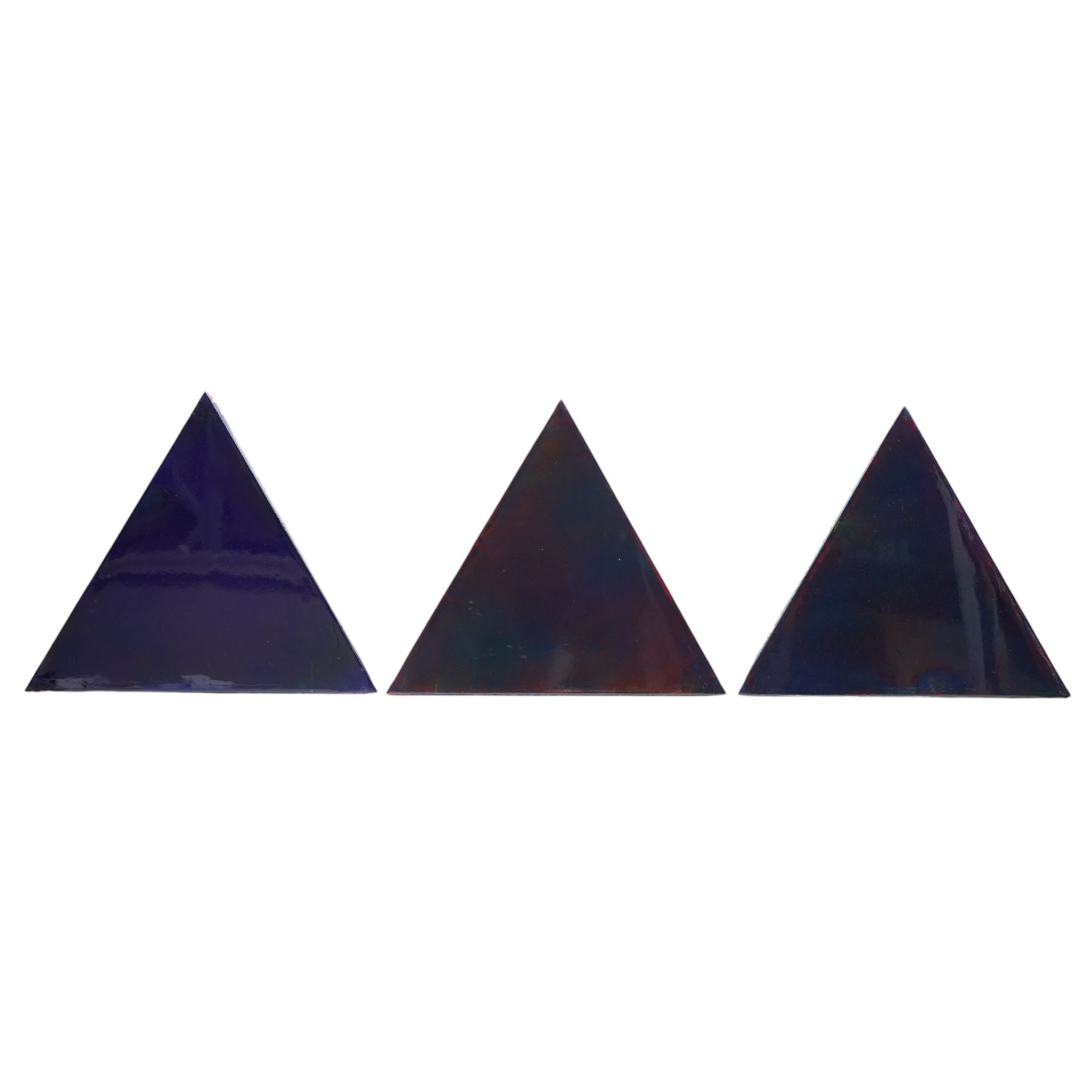 Gillian Ross Kelsey (British 1935-2025): 'Triangles' in Blues, set of three acrylic glazes on canvas laid on to board unsigned all 44cm x 51cm (3)