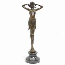 After Chiparus - Art Deco style bronze figure 'Illusions' on marble base H49cm