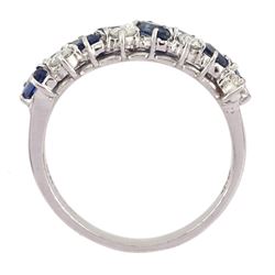 18ct white gold marquise cut sapphire and round brilliant cut diamond ring, London 1978, total diamond weight approx 0.40 carat