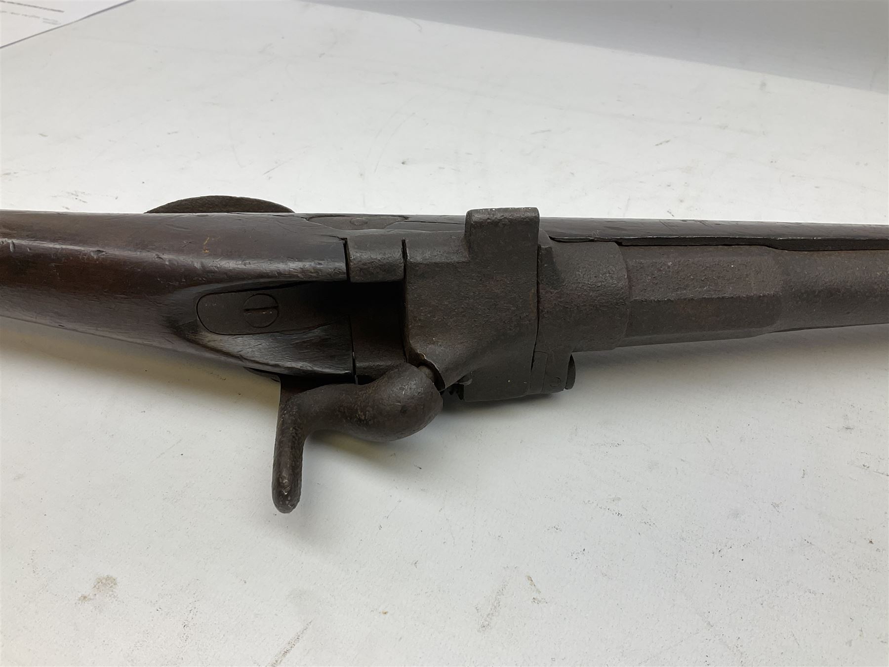 19th century 12-bore single barrel shotgun with Krnka/Werndl type action (converted from a percussion action rifle) with 77cm barrel, L122cm overall RFD ONLY