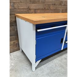 Bott cubio storage workbench, five drawers and two cupboards, single vice