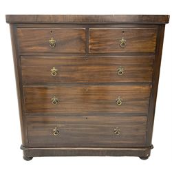Late Victorian scumbled walnut chest, rectangular top with rounded front corners, fitted with two short and three long drawers