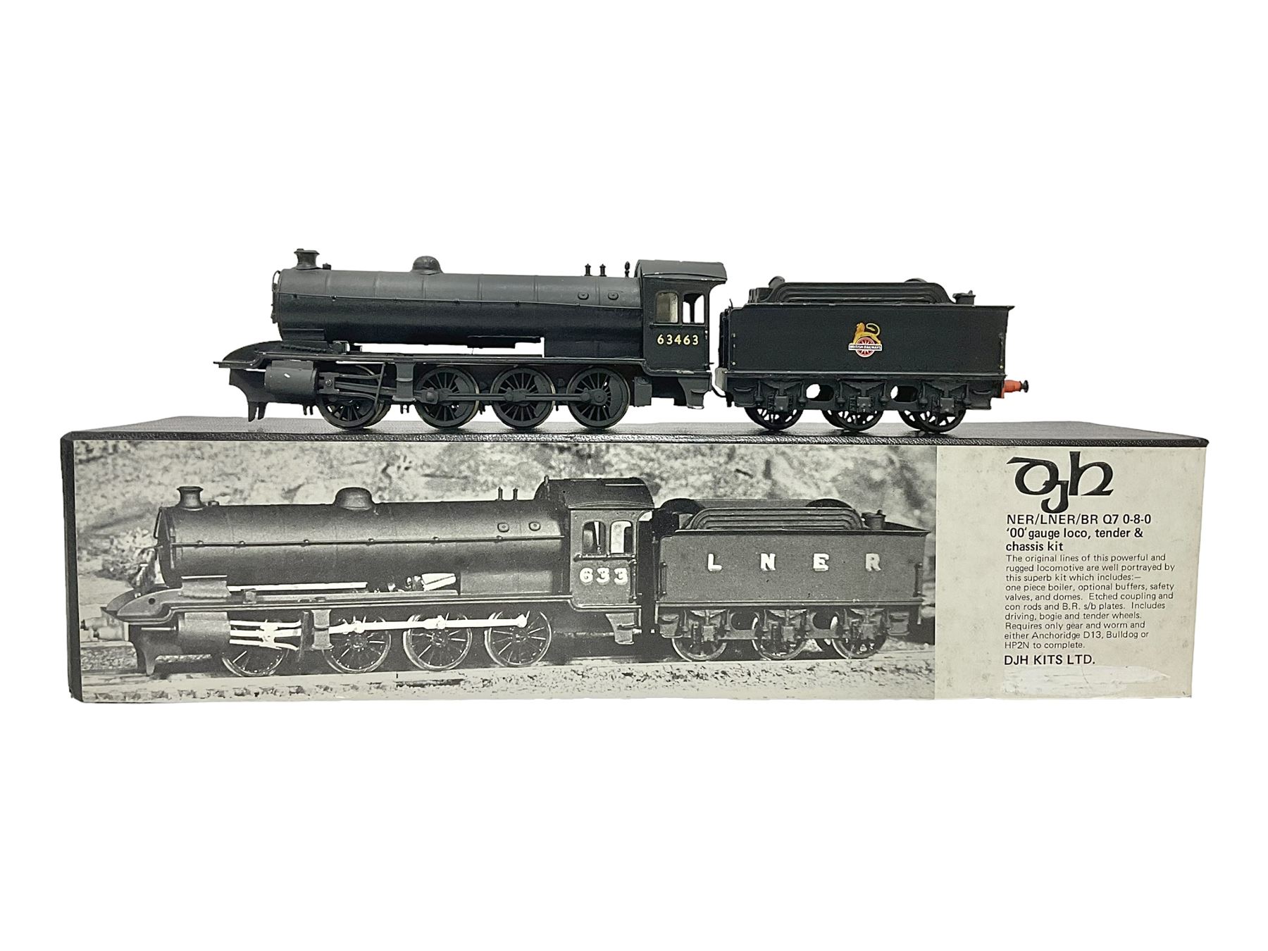 DJH Models ‘00’ gauge - kit built NER/LNER/BR Q7 Class 0-8-0 no.63463 steam locomotive and tender in BR black; with original box 