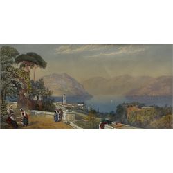 Thomas Charles Leeson Rowbotham (British 1823-1875): Italian Lake scene, watercolour signed and dated 1870, 26cm x 53cm