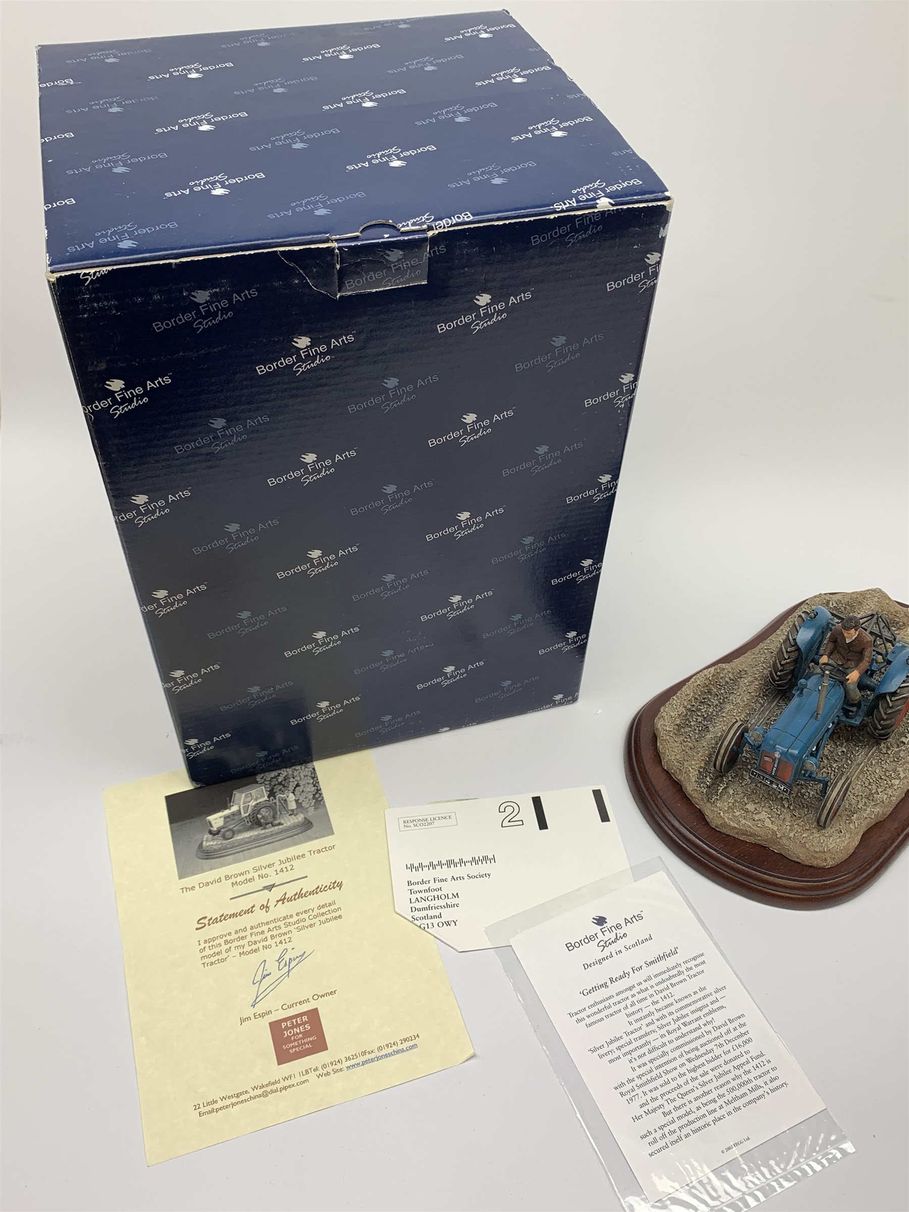 Three Border Fine Arts figure groups, comprising of Getting Ready for Smithfield A2143 on wooden base with certificate and box, Ridging Up A2141 on wooden base, An Early Start JH91B on wooden base. 