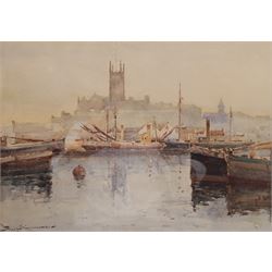 Charles Eyres Simmons (Cornwall 1872-1955): Penzance Harbour and Church, watercolour signed 24cm x 33cm
