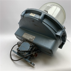  Victor ship's bulkhead light, type no.39L/500, with blue painted cast aluminium case, domed glass cover and inset double lamp holder, maker's plaque marked style no.042377, H56cm