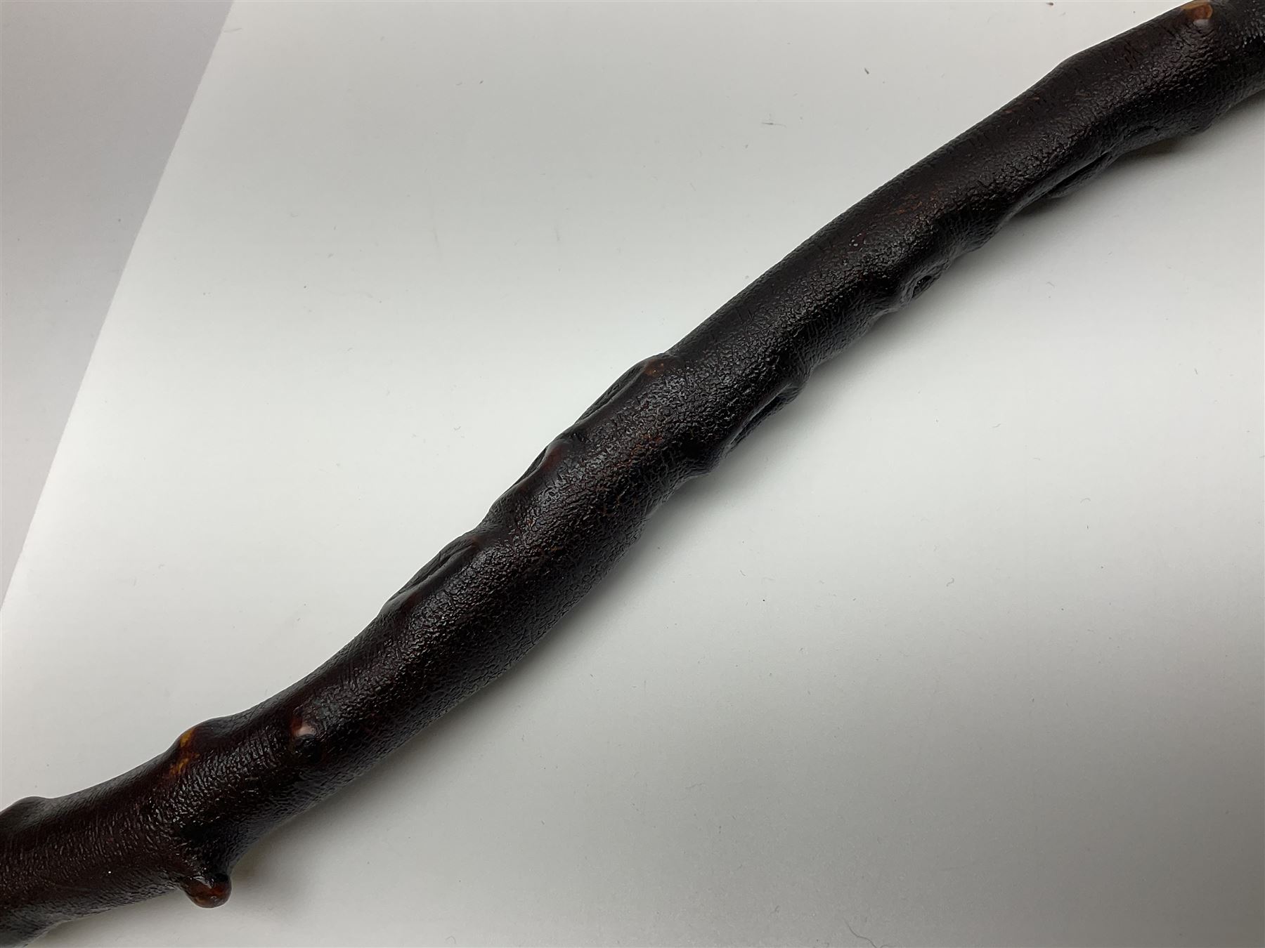 Victorian trap/coaching whip, principally in blackened thorn wood, with a silver cap engraved 'Marmaduke Furness Esquire Nov 1st 1904', hallmarked London 1900, makers mark AC, L173cm 