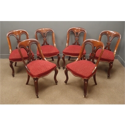  Set six Victorian mahogany chairs, piereced splat, upholstered seat, cabriole legs  