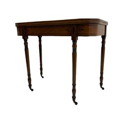 Early 19th century inlaid mahogany D-shaped tea table, fold-over top