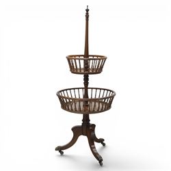 Regency style oak two-tier dumb waiter, with turned finial above central column support, t...