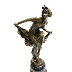 Art Deco style bronze figure of a dancer standing on one leg, after 'A Gory', with foundry mark, H51cm overall