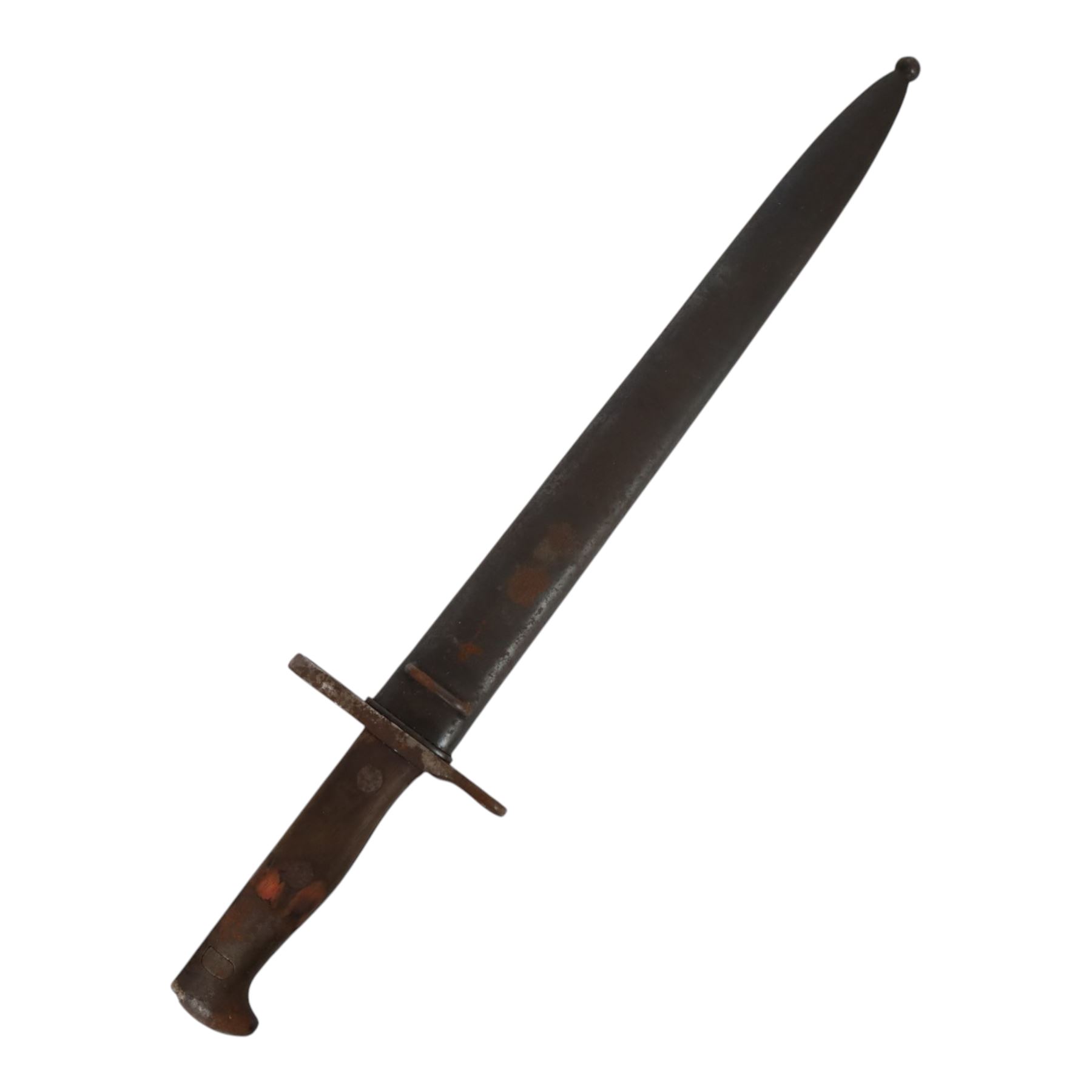 WWI Swiss 1918 pattern bayonet, with ricasso stamped 'NEUHAUSEN SIG', with metal scabbard, L44cm 