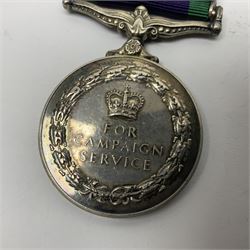 Elizabeth II General Service Medal with Northern Ireland clasp awarded to 24081995 Pte. D. Claxton Green Howards; with ribbon