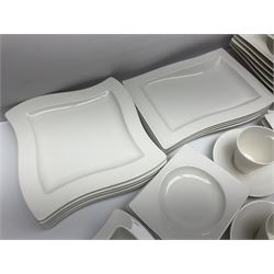 Villeroy & Boch New Wave pattern dinner and tea service for five people, comprising square dinner plates, rectangular dinner plates, pasta bowls, cereal bowls, coffee cups and saucers, side plates and dessert plates, all with printed mark beneath