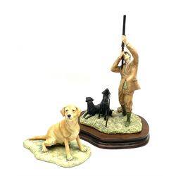 Two Border Fine Arts figures by Ray Ayres, comprising Reaching for the High Bird, H26cm, and seated yellow Labrador, H16.5cm.