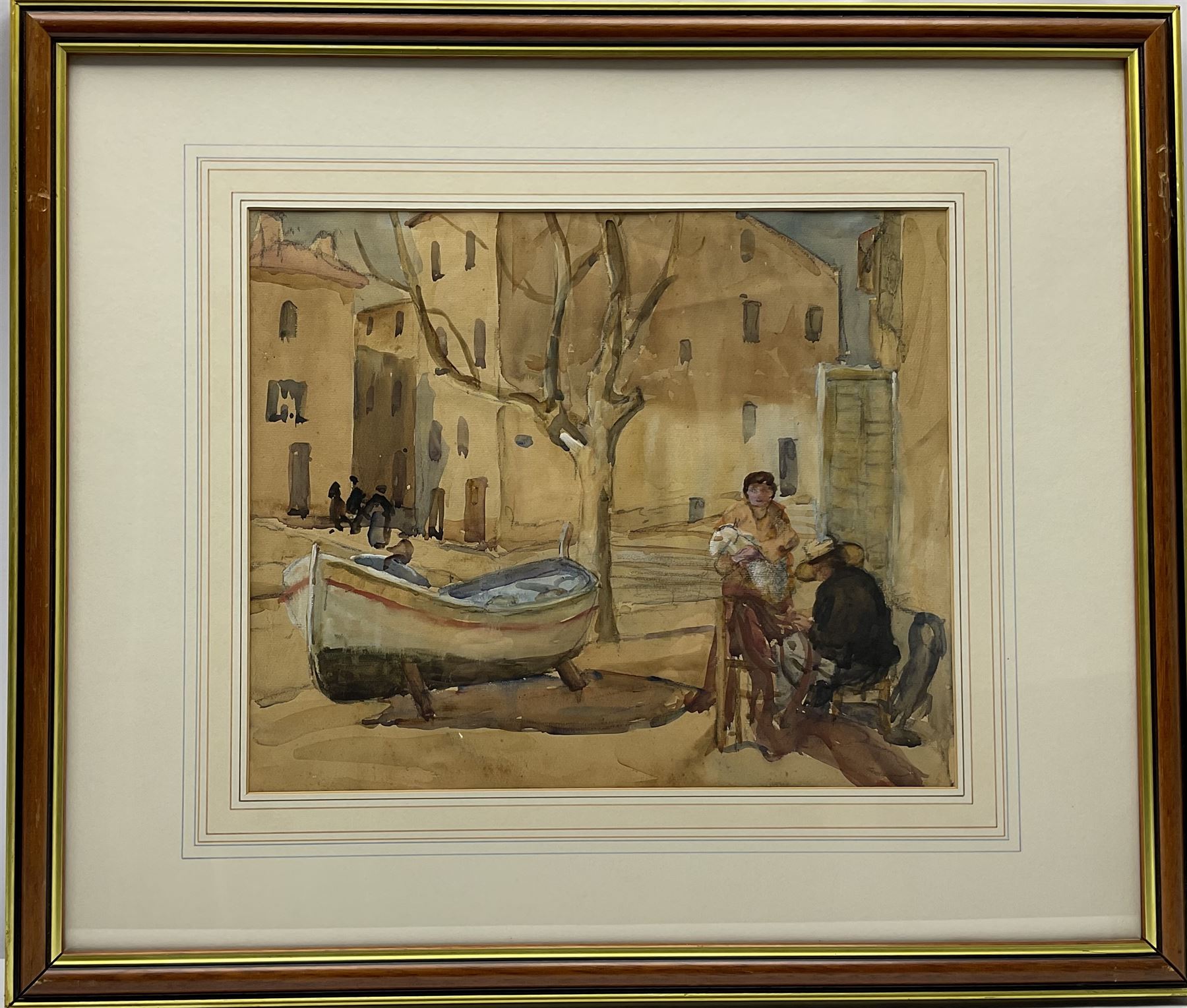 Maude Burge (New Zealand 1865-1957): Continental Fishing Town, watercolour unsigned 33cm x 40cm