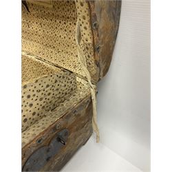 19th century pony skin dome top trunk with metal studded detail, the inside paper label inscribed 'Arabella Brown Trunk, Cheft, Box Maker & Undertaker', H25cm, L46cm 