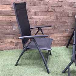 Four metal and mesh fabric folding garden chairs in black - THIS LOT IS TO BE COLLECTED BY APPOINTMENT FROM DUGGLEBY STORAGE, GREAT HILL, EASTFIELD, SCARBOROUGH, YO11 3TX