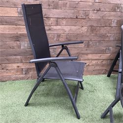 Four metal and mesh fabric folding garden chairs in black - THIS LOT IS TO BE COLLECTED BY APPOINTMENT FROM DUGGLEBY STORAGE, GREAT HILL, EASTFIELD, SCARBOROUGH, YO11 3TX