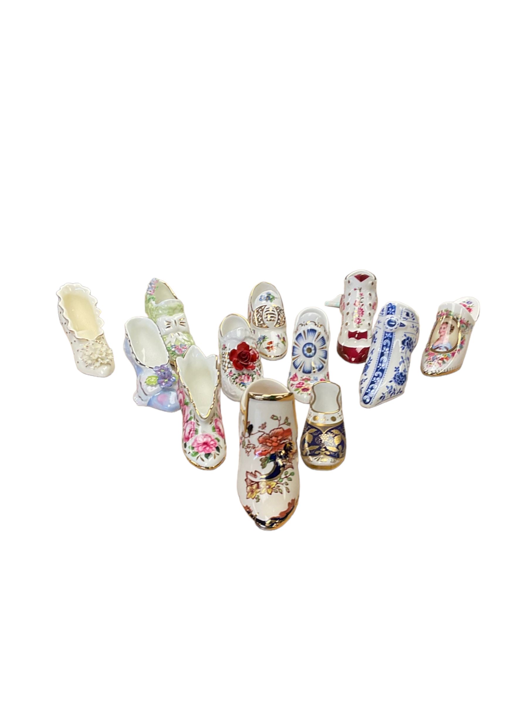 Collection of ceramic shoes, including examples Coalport, Aynsley, Royal Worcester, Mason's etc 