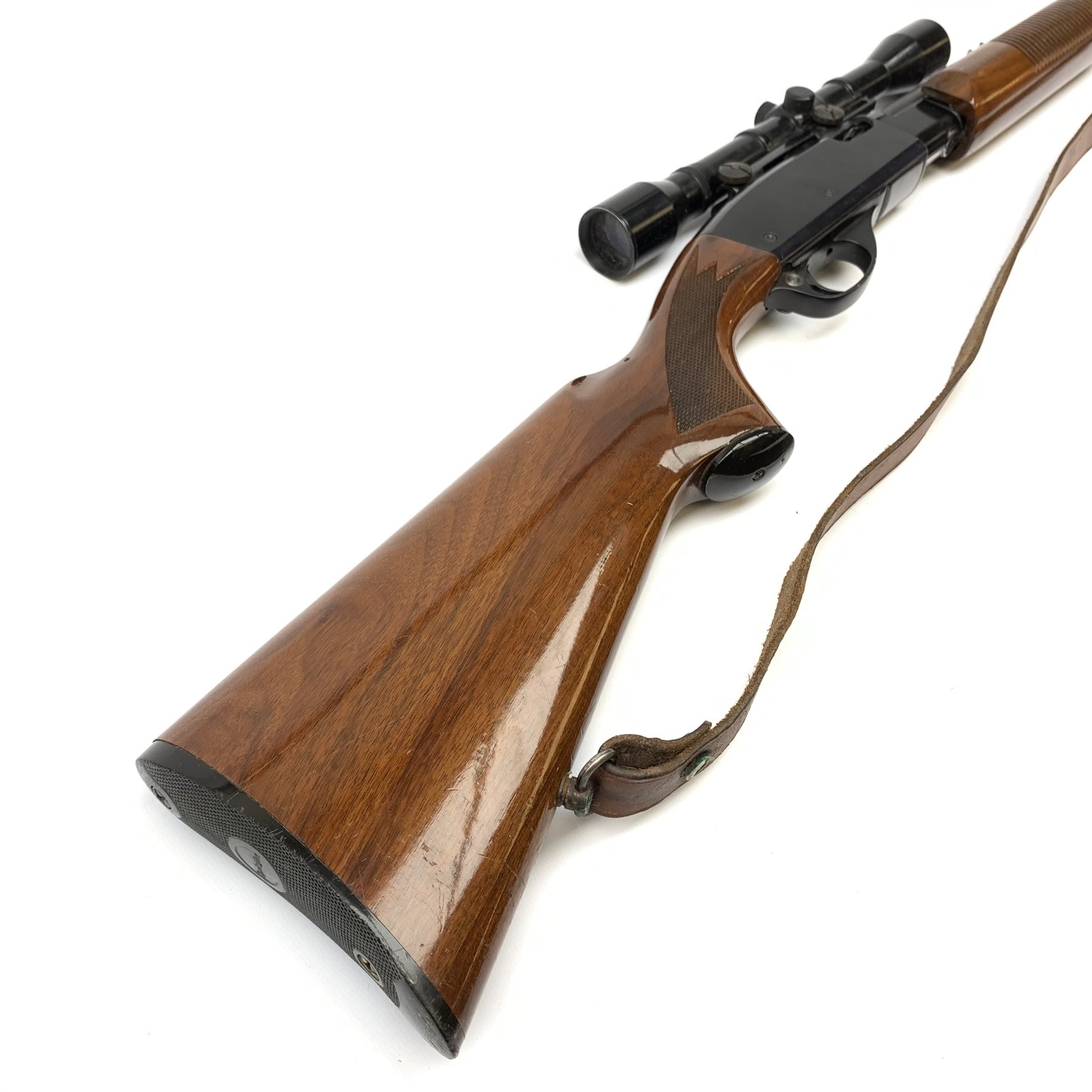 Remington Fieldmaster Model 572 rim-fire .22 pump action seventeen-shot long rifle with Nikko Stirling 4x scope, barrel threaded for sound moderator, L108cm; in gun sling with quantity of ammunition RFD OR FIREARMS LICENCE HOLDERS ONLY