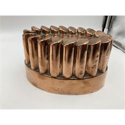 Five Victorian copper jelly mould, largest H10cm, L16cm
