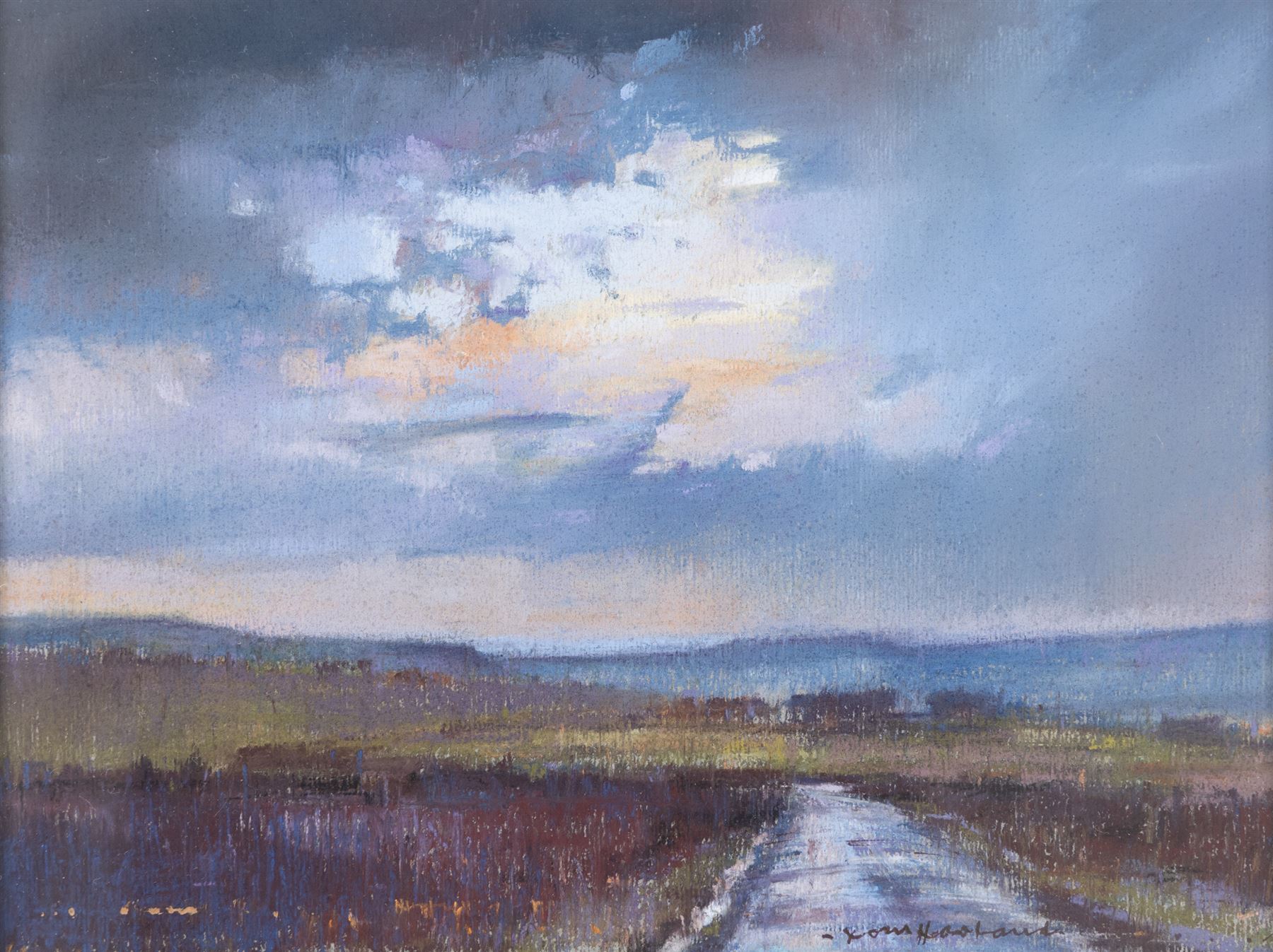 Tom Harland (Yorkshire 1945-2012): 'August Thunderstorm over Bransdale', oil pastel on board signed, titled verso 19cm x 25cm 