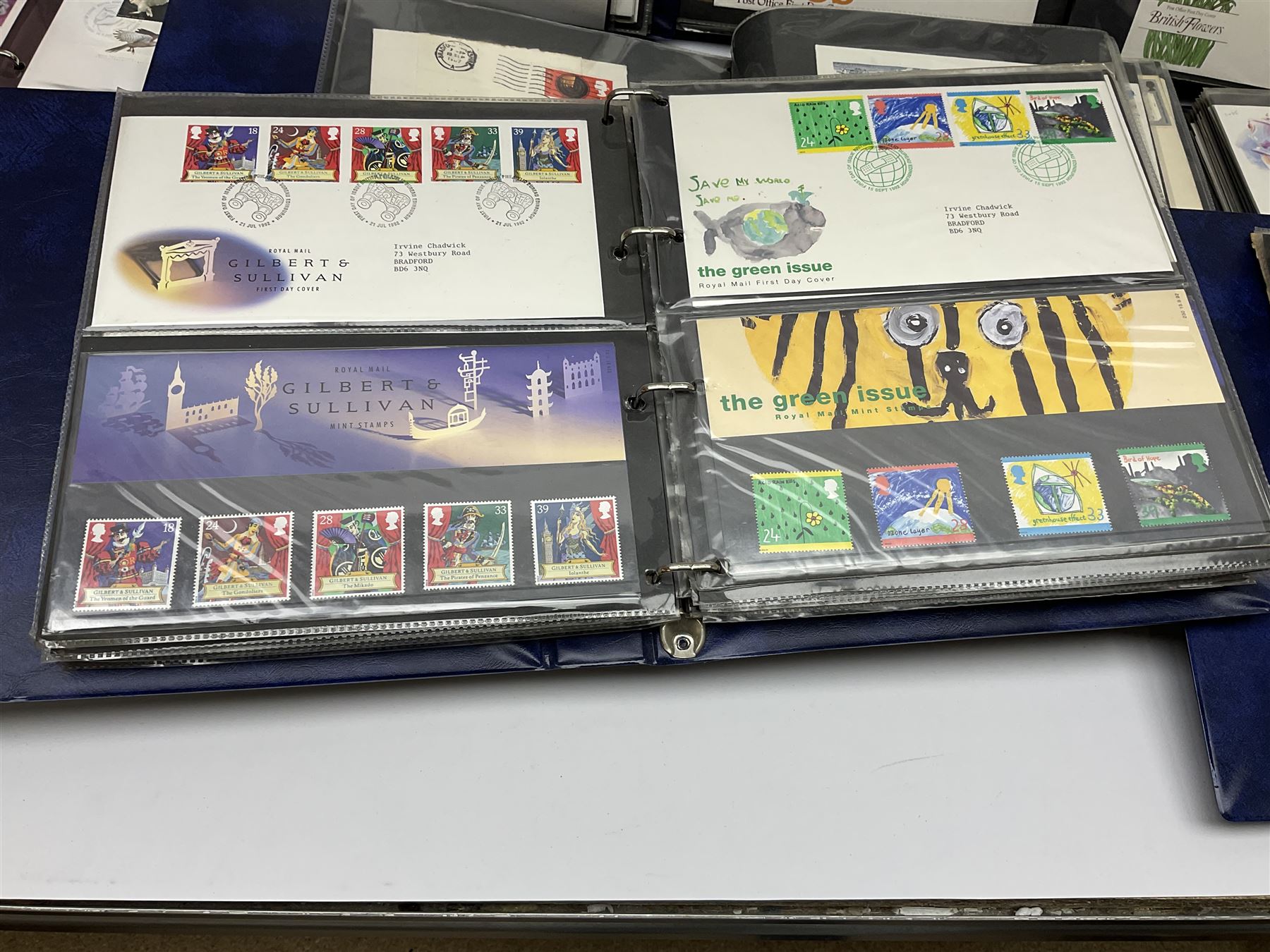 Mostly Great British first day covers, some with special postmarks, from the 1960s to the early 2000s and a small number of Queen Elizabeth II usable postage stamps, housed in eleven ring binder folders