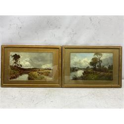 William Manners (British 1860-1930): Driving Sheep and On the Riverside, pair oils on board signed and dated 1903 and 1904, respectively, 19cm x 29cm (2)