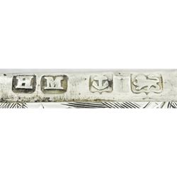 Edwardian silver card case, of curved oblong form, engraved with vacant cartouche surrounded by foliate scrolls, hallmarked Henry Matthews, Birmingham 1905, W8.5cm, together with an Edwardian silver vesta case, of rounded rectangular form, engraved with vacant circular panel surrounded by foliate scrolls, hallmarked William Neale, Chester 1901, approximate total weight 1.66 ozt (51.8 grams)