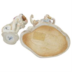 Six continental classical figures, including two French examples Janvier and Jun depicting winged figures holding a painted zodiac sign, with spurious marks beneath, tallest H17cm