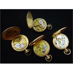 Three gold-plated keyless lever pockets watches including open face 'Lothian Lever' by J D Crichton, Edinburgh and a full hunter by American Watch Company, Waltham No. 7110316 and one silver lever pocket watch by Waltham (4)