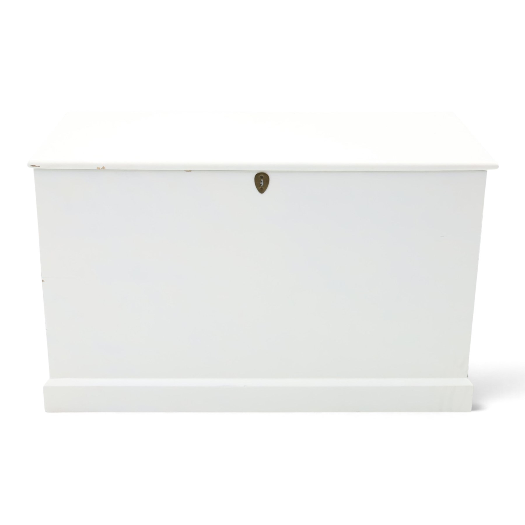 And So To Bed - Victorian style white painted blanked chest with twin brass carrying handles, on plinth base