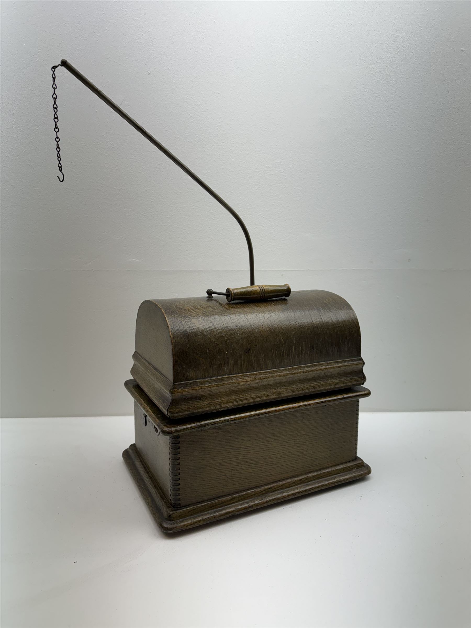 Early 20th century Edison Standard phonograph, with lift-off oak cover, Serial No S160855, brass horn, W25cm