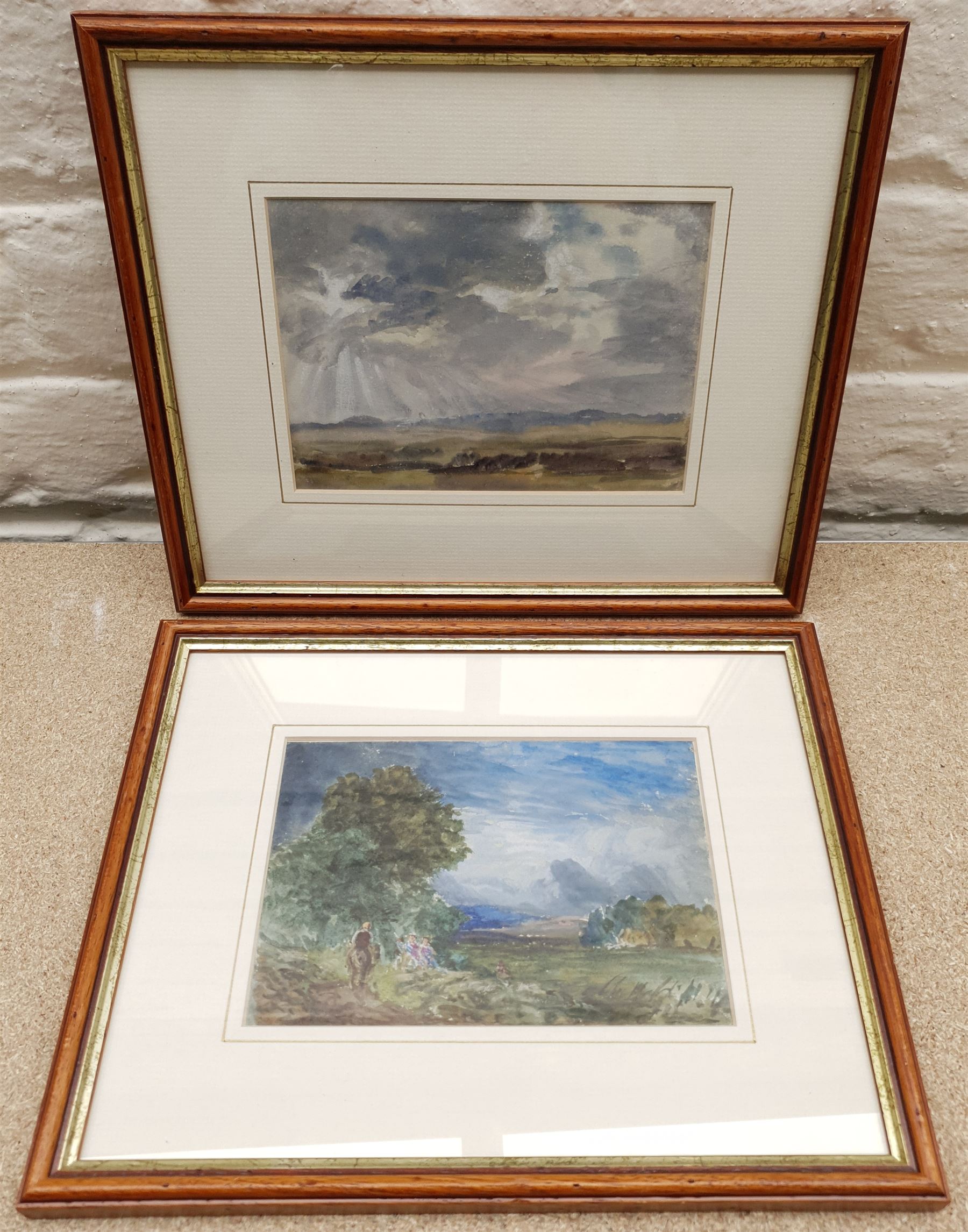 Thomas Hudson (British 1844-1920): 'A Recollection of Cox' and Sun Through the Clouds, pair watercolours, one signed titled and indistinctly dated on original label verso 12cm x 17cm