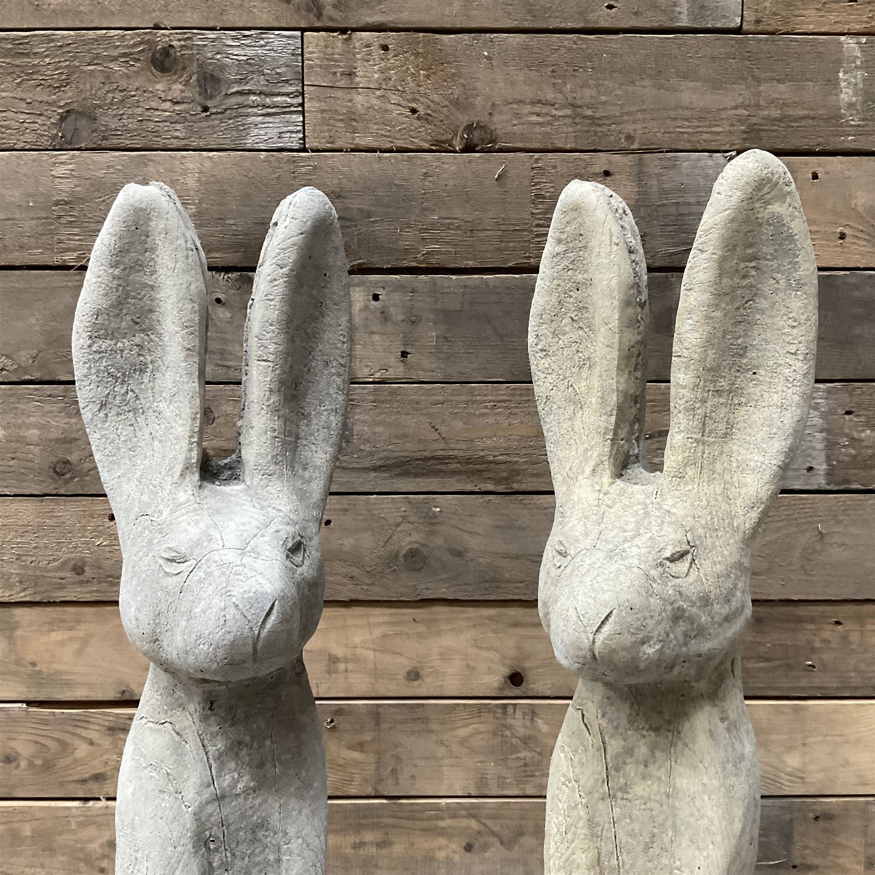 Pair cast stone garden sitting Woody Hares