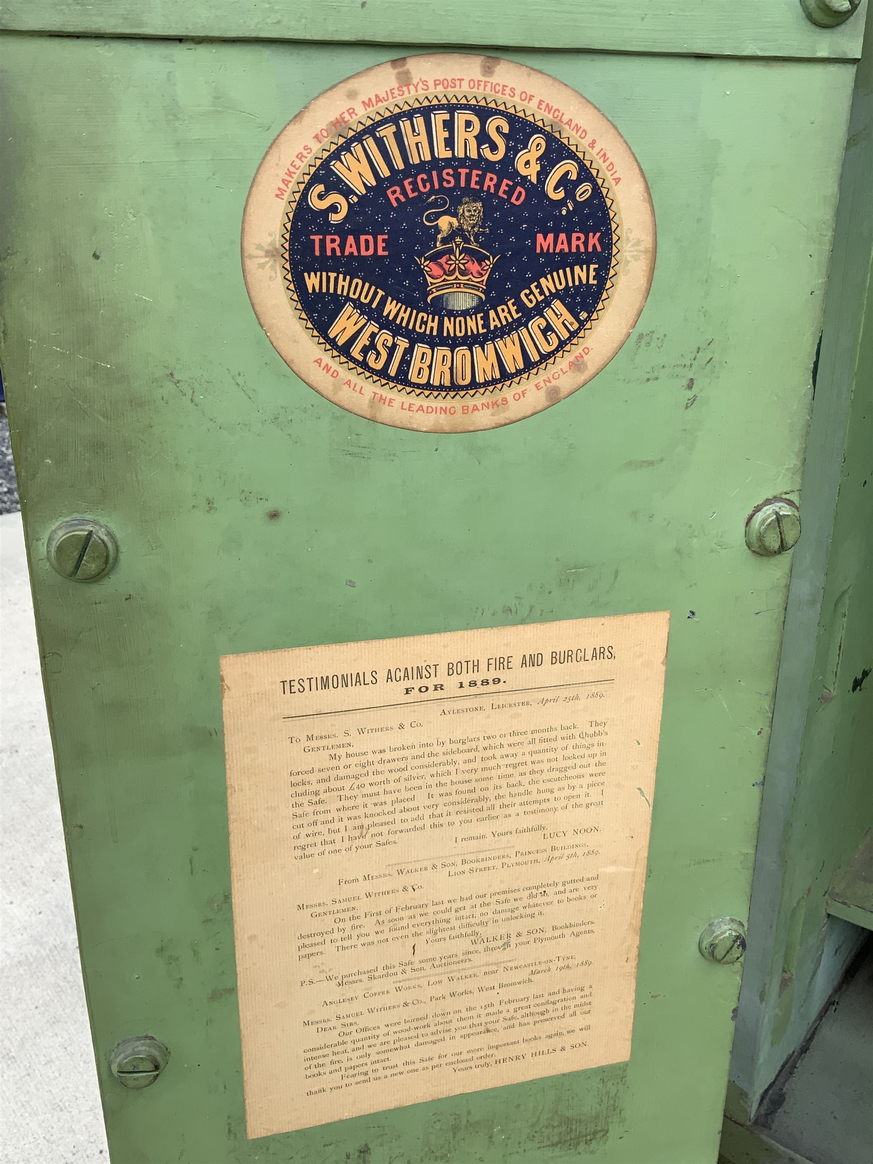 Large Victorian double cast iron safe by Withers of West Bromwich, NO KEYS present, two doors enclosing shelves - THIS LOT IS TO BE COLLECTED BY APPOINTMENT FROM DUGGLEBY STORAGE, GREAT HILL, EASTFIELD, SCARBOROUGH, YO11 3TX
