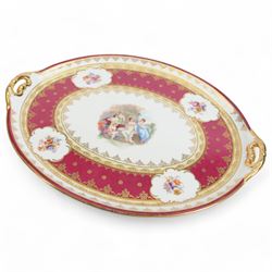 Vienna porcelain cabaret service for four, comprising tray, teapot, covered sucrier, milk jug, cups and saucers 