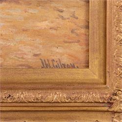 John William Gilroy (Newcastle 1868-1944): Two Sisters Exploring Whitby Market, oil on canvas laid on to board signed 38cm x 31cm