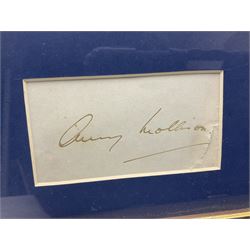 Amy Mollison (nee Johnson) (1903-1941) English Pioneer Aviatrix - signature in ink on loose album age, mounted and framed with a Daily Mail photograph of Amy in flying dress seated on the edge of a cockpit; with CoA; 39 x 29cm