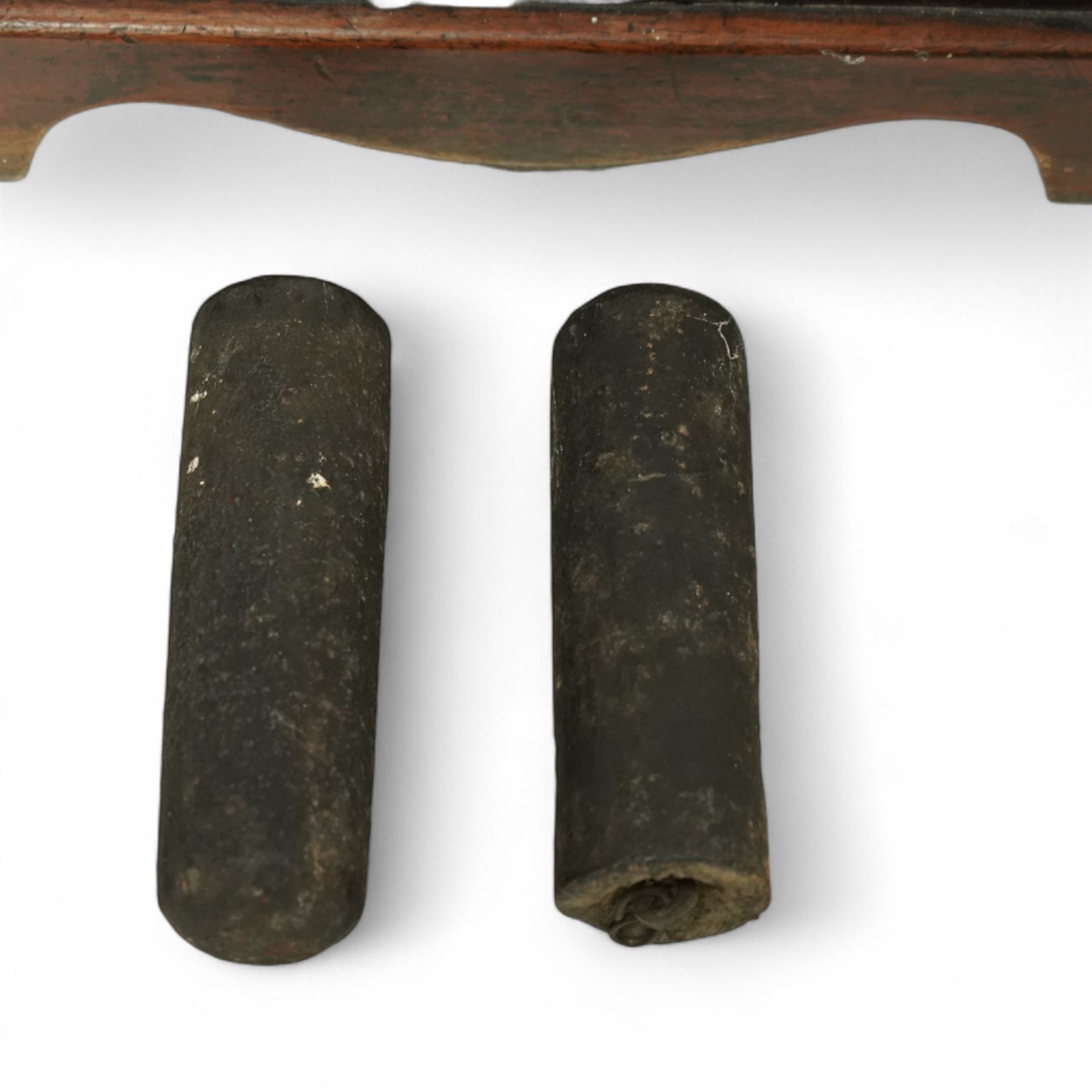 Late 18th century-8-day mahogany longcase clock c 1780, with a break arch pediment and conforming hood door beneath, door flanked by reeded capitals with brass capitals, plain mahogany trunk with a figured veneer door and break ach top, plinth with inlayed border raised on a shaped base, early painted dial with matching blue painted scroll spandrels and a depiction of a classical urn to the arch, with a subsidiary seconds dial, original steel hands, Roman numerals, five-minute Arabic's and minute markers, dial pinned via an early 