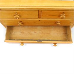Victorian pine chest, galleried three quarter top, fitted with two short and two long drawers. with shaped apron and supports
