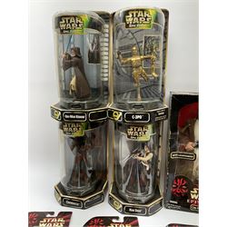 Star wars - eight Kenner rotating figures in bow-fronted boxes; Hasbro Action Collection figure of Obi-Wan-Kenobi, boxed; and ten unopened blister packed Episode 1 figures (19)